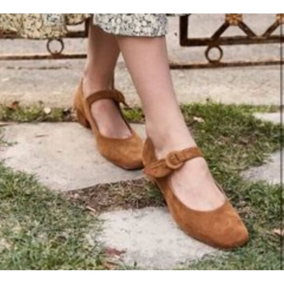 Doen Shoes - Doen Women's Sailor Mary Jane Low Heel Shoe size 37/7 Genuine Suede Tan